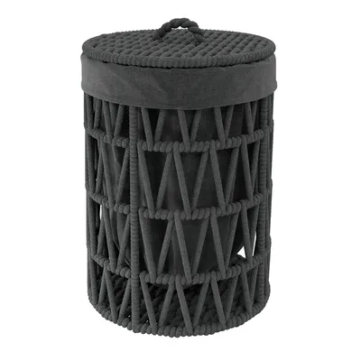 Корзина для белья Wasserkraft Mosel WB-460-L напольная, серая, черная, круглая, текстиль