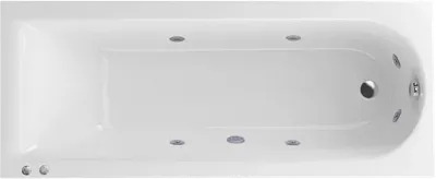 Акриловая ванна Excellent Aurum Hydro WAEX.AUR18.HYDRO.CR 180x80 см, пристенная, с гидромассажем, белая, с каркасом, со сливом-переливом