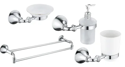 Набор Стакан Rose RG12 RG1212 хром + Мыльница RG1203 хром + Дозатор RG1244 хром + Полотенцедержатель RG1227 хром