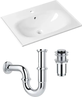 Комплект 3 в 1 Раковина Lavinia Boho Bathroom Sink 33312010 60 глянцевая белая + Донный клапан Wellsee Drainage System 182139000 хром + Сифон 182103000 бутылочный, хром