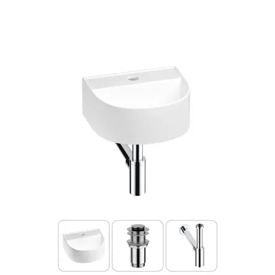 Маленькая раковина в туалет Wellsee WC Area 20212113R в наборе 3 в 1: подвесная или накладная раковина, донный клапан, сифон (цвет набора хром)