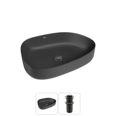 Накладная раковина для ванной комнаты Wellsee Belle Spa 3.0 20212734R в наборе 2 в 1: раковина матовая черная, донный клапан в цвете матовый черный