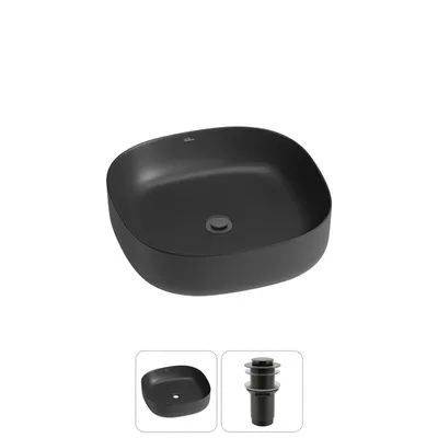 Накладная раковина для ванной комнаты Wellsee Belle Spa 3.0 20212706R в наборе 2 в 1: раковина матовая черная, донный клапан в цвете матовый черный