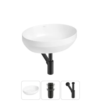 Накладная раковина для ванной комнаты Wellsee Air Gap R 20212394R в наборе 3 в 1: раковина белый глянец, донный клапан, сифон (цвет набора матовый черный)