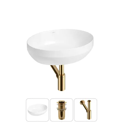 Накладная раковина для ванной комнаты Wellsee Air Gap R 20212395R в наборе 3 в 1: раковина белый глянец, донный клапан, сифон (цвет набора золото)