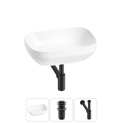 Накладная раковина для ванной комнаты Wellsee Air Gap S 20212410R в наборе 3 в 1: раковина белый глянец, донный клапан, сифон (цвет набора матовый черный)