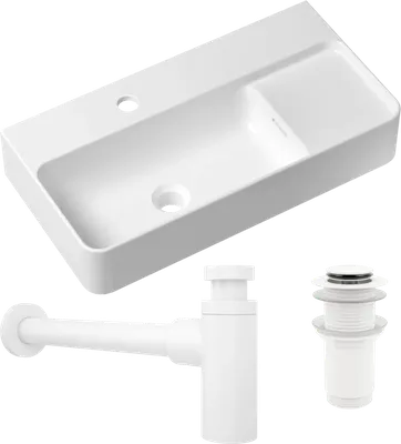 Комплект 3 в 1 Накладная раковина Lavinia Boho Bathroom Sink Slim 33311011 60 глянцевая белая, со столешницей + Донный клапан Wellsee Drainage System 182143000 матовый белый + Сифон 182123000 бутылочный, матовый белый