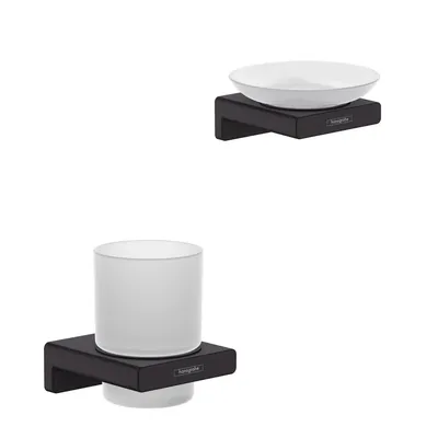 Набор Стакан Hansgrohe AddStoris 41749670 настенный, черный, стеклянный + Мыльница 41746670 настенная, стеклянная, черная