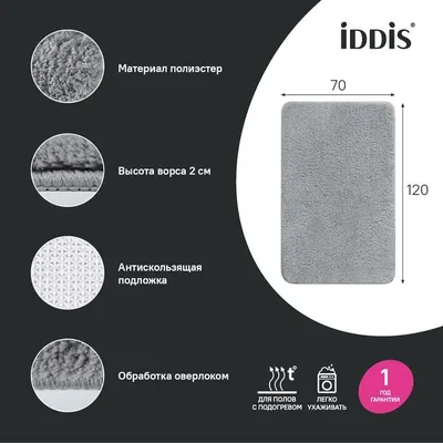 Коврик IDDIS Base BSQL02Mi12 120x70 см, для ванной, серый