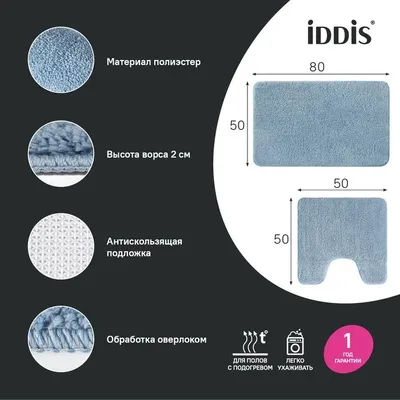 Комплект ковриков IDDIS Base BSET03Mi13 80x50 см, для туалета, синий