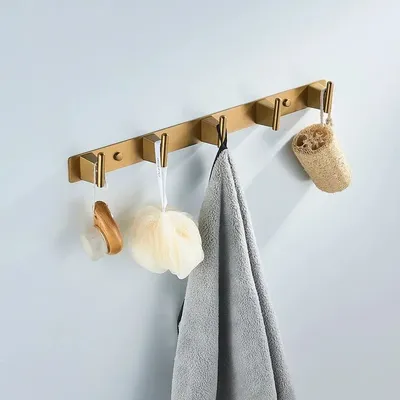 Крючки для ванной и кухни / планка с 5 крючками Shevanik SG5751G, золотой сатин