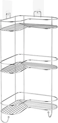 Полка для душа Kleber Lite KLE-LT056 угловая, подвесная, глянцевый хром, с крючками