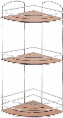 Полка для душа Tekno-tel BK075 угловая, подвесная, хром, светлое дерево