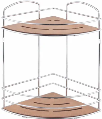 Полка для душа Tekno-tel BK074 угловая, подвесная, хром, светлое дерево